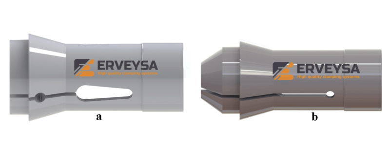 Collets a) A standard dead length collet b) A long nose collet